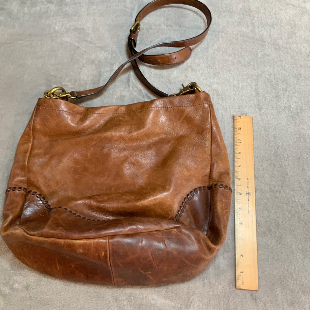 Frye Melissa Whipstitch Leather Hobo Bag Cognac Brown Magnetic Snap Shoulder Bag - Picture 7 of 10